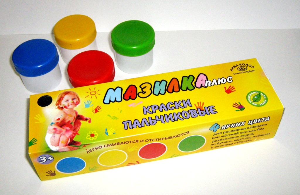 Краски пальчиковые Мазилка плюс для детей от 3-х лет, набор 4 цвета, 200 мл.